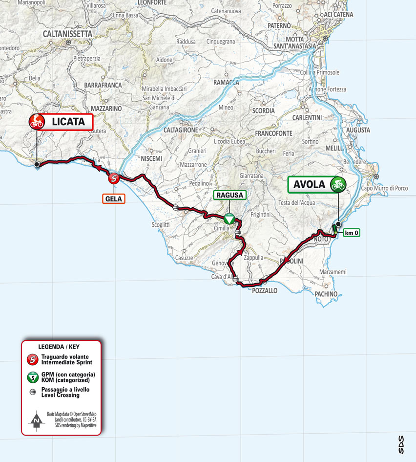 planimetria tappa 1 stage 1 Avola Licata Il Giro di Sicilia