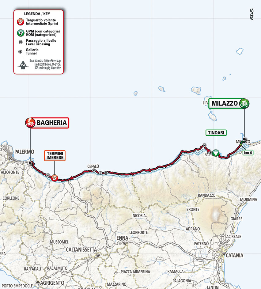 Planimetria/Map Profile Stage 1 Tappa 1 Il Giro di Sicilia 2022